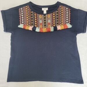 LOFT Navy Tee with Multicolor Embroidery